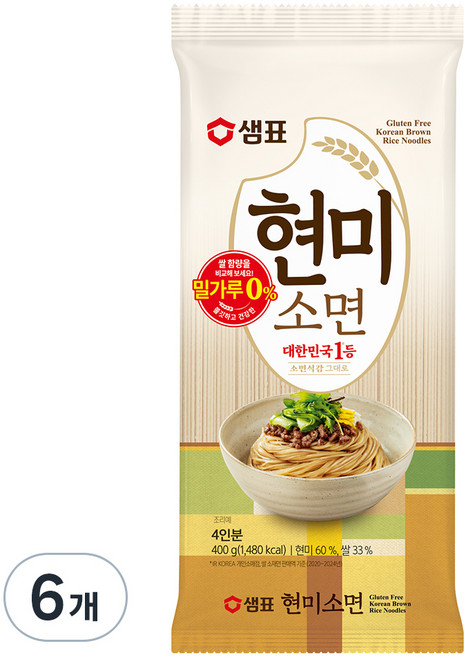 샘표국시 현미소면, 400g, 6개