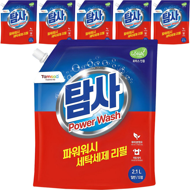 탐사 파워워시 세탁세제 리필 파우치, 2.1L, 6개