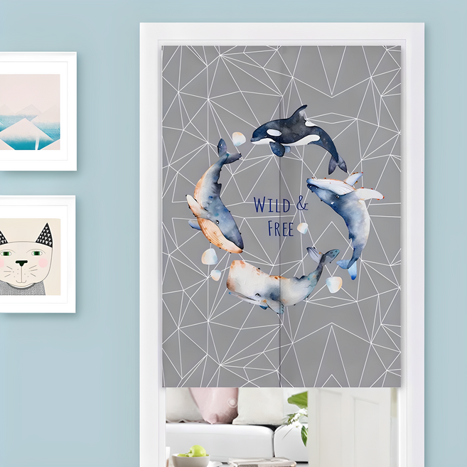 半島良品 棉麻門簾風水簾, 自由藍鯨