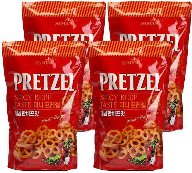 삼진 미니 프레첼 매콤한 비프맛, 300g, 4개