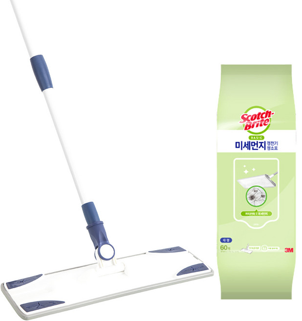 스카치브라이트 베이직 막대걸레 +미세먼지 정전기 청소포 60매, 1세트