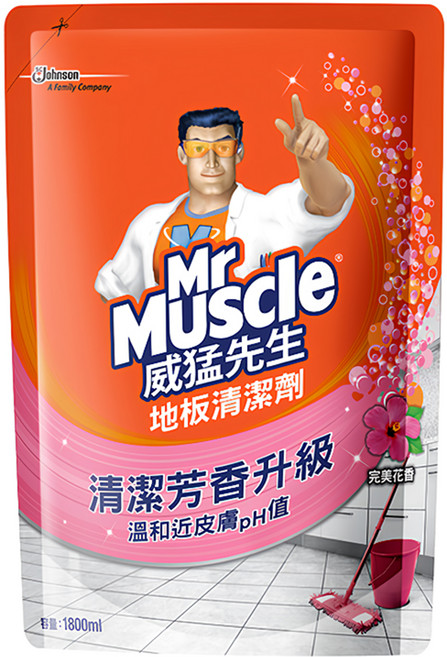 Mr Muscle 威猛先生 地板清潔劑補充包 完美花香 清潔芳香升級 快乾不黏腳 溫和近皮膚pH值, 1.8L, 1包