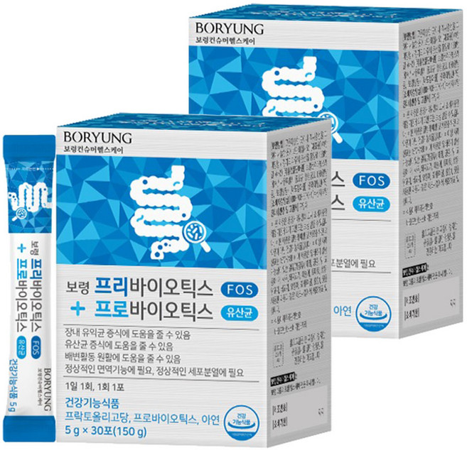 보령 프리바이오틱스 프로바이오틱스 유산균, 150g, 2개