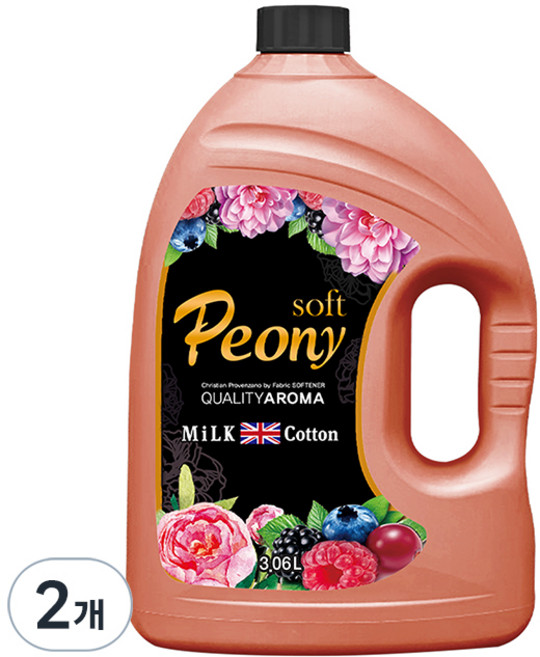 아토세이프 밀크코튼 퍼퓸 섬유유연제 소프트 피오니 본품, 3.06L, 2개