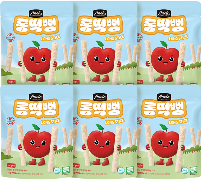 아넬라 유기농 롱떡뻥, 사과, 30g, 6개