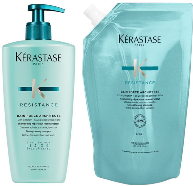 10위 - 케라스타즈 레지스턴스 방 포스 아키텍트 샴푸 500ml + 리필 500ml, 1세트