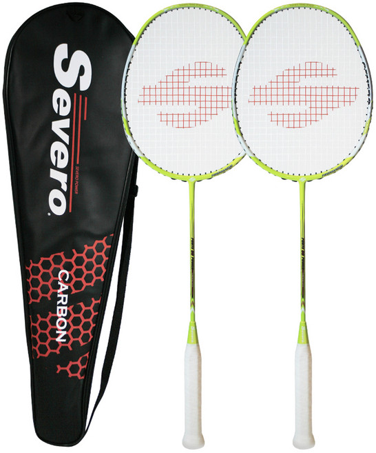 Severo 全碳纖維 Ponte80 Power 羽球拍 2入 + 黑色全罩, 萊姆綠+萊姆綠, 1套