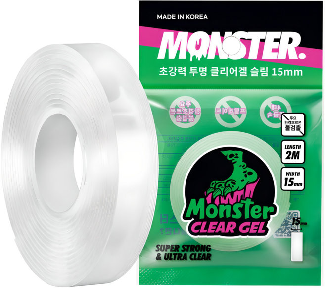 몬스터겔 슬림 초강력 양면테이프 15mm x 2m, 투명, 1개