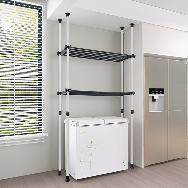 가화홈시스 폭조절 더블기둥 2단 펜트리 선반 행거, 아이보리(기둥), 블랙(선반, 부품)