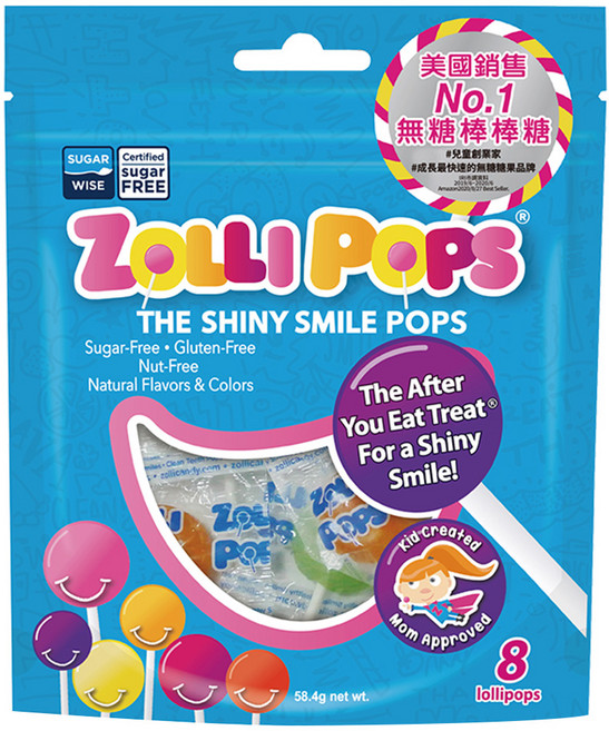 ZOLLI POPS 木糖醇無糖棒棒糖 綜合水果口味, 58.4g, 1袋
