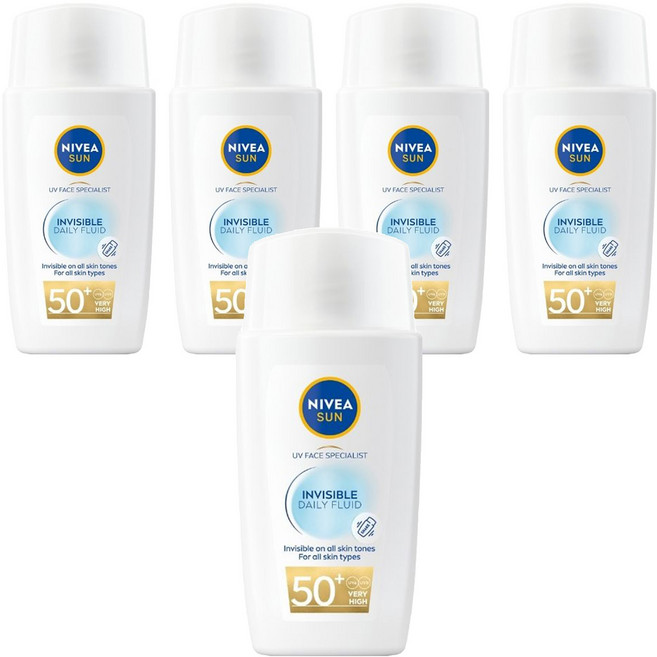 NIVEA 妮維雅 SUN 全護專業抗UV防曬露 隱形輕水感 SPF50+, 5瓶, 40ml