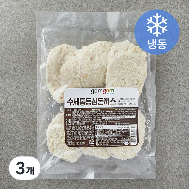 곰곰 수제통등심돈까스 (냉동), 800g, 3개
