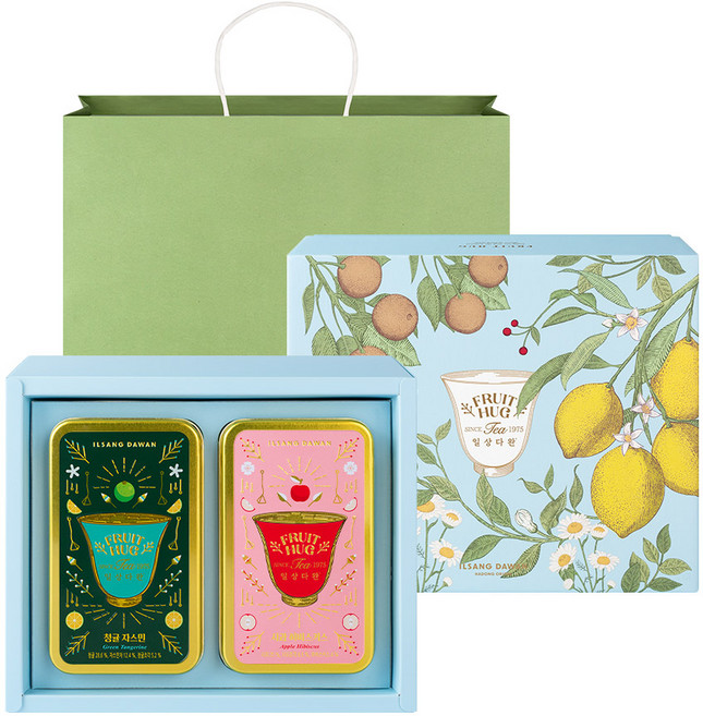 쌍계명차 블루밍 듀오 과일허그 2종 세트 + 쇼핑백, 1세트, 청귤쟈스민, 사과히비스커스, 쇼핑백