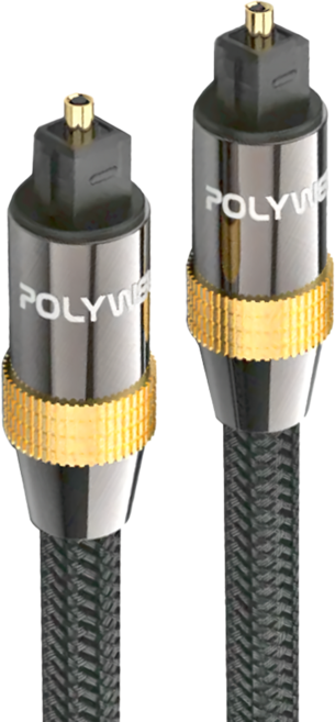 POLYWELL 寶利威爾 Toslink數位光纖線 公對公, 鈦灰色 + 金色 + 黑色, 1條, 15m