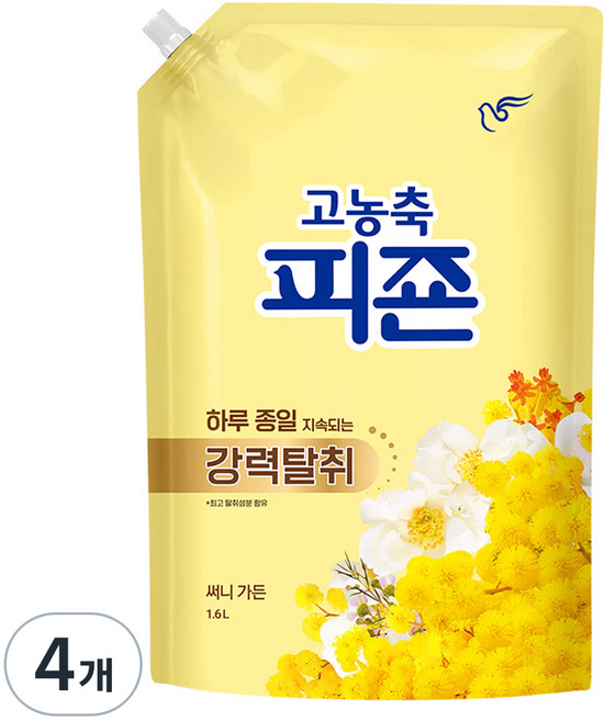 피죤 고농축 강력탈취 오리지널 써니가든 섬유유연제 리필, 1.6L, 4개