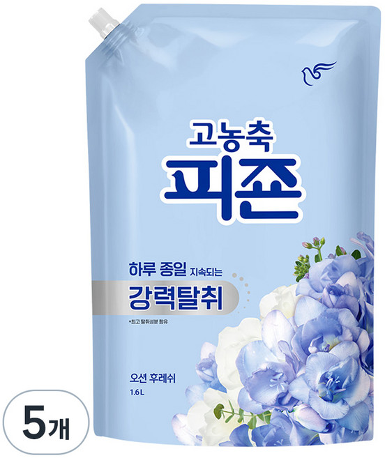 피죤 고농축 강력탈취 오리지널 섬유유연제 오션후레쉬 리필, 1.6L, 5개