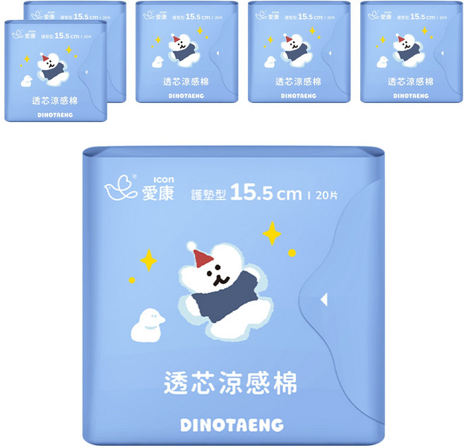icon 愛康 透芯涼感棉護墊 DINOTAENG特別款, 15.5cm, 20片, 6包, 15.5cm