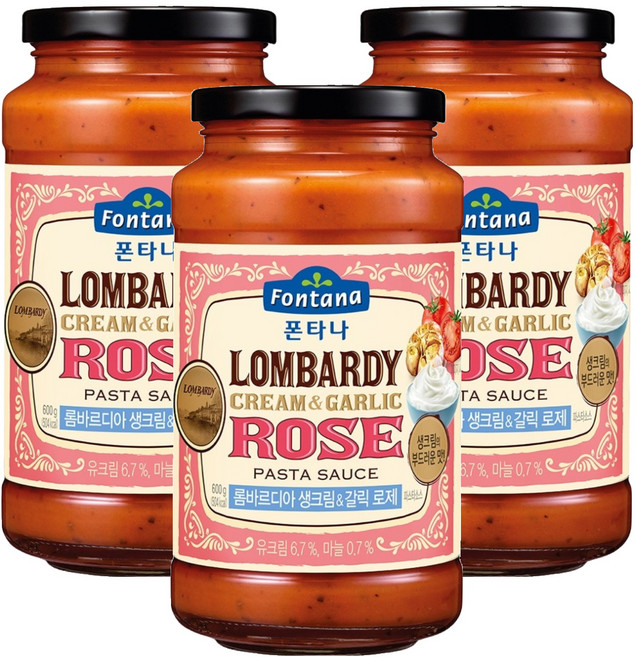 폰타나 롬바르디아 생크림 앤 갈릭 로제 파스타소스, 600g, 3개