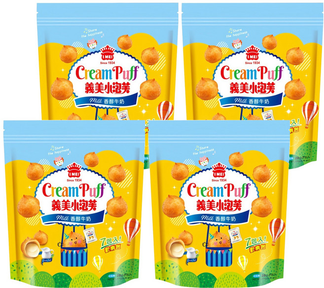 義美 小泡芙歡樂包 香醇牛奶, 196g, 4袋