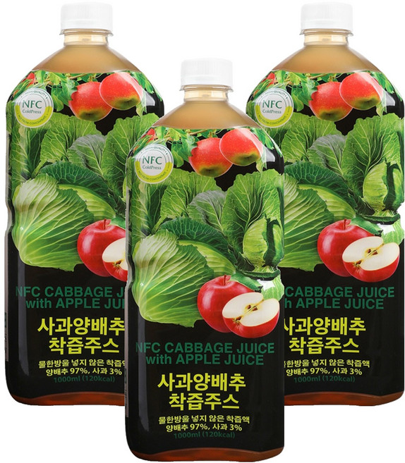 파모빗 사과 양배추 착즙 주스, 1L, 3개