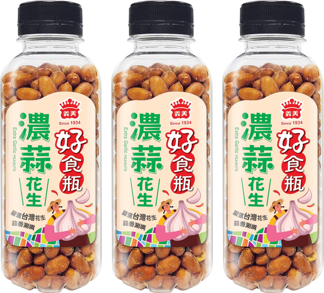 義美 好食瓶 蔥蒜脆花生 濃蒜跟蔥蒜口味隨機, 230g, 3瓶
