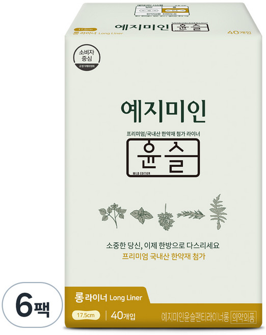 예지미인 윤슬 팬티라이너, 롱, 40개입, 6개
