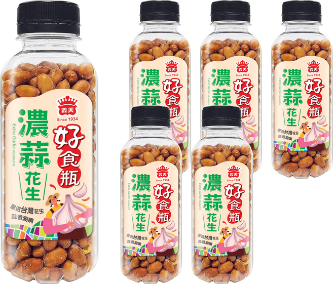 義美 好食瓶 蔥蒜脆花生 濃蒜跟蔥蒜口味隨機, 230g, 6瓶