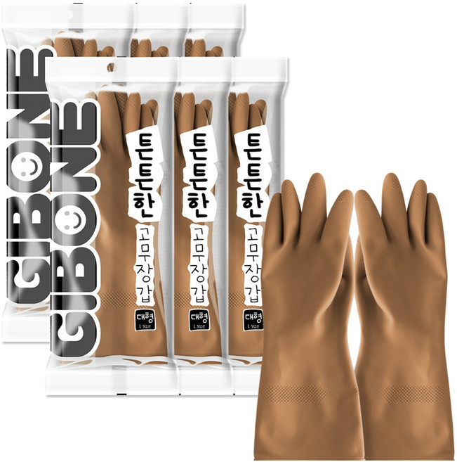 기본에 튼튼한 고무장갑, 슈가베이지, 대(L), 6세트