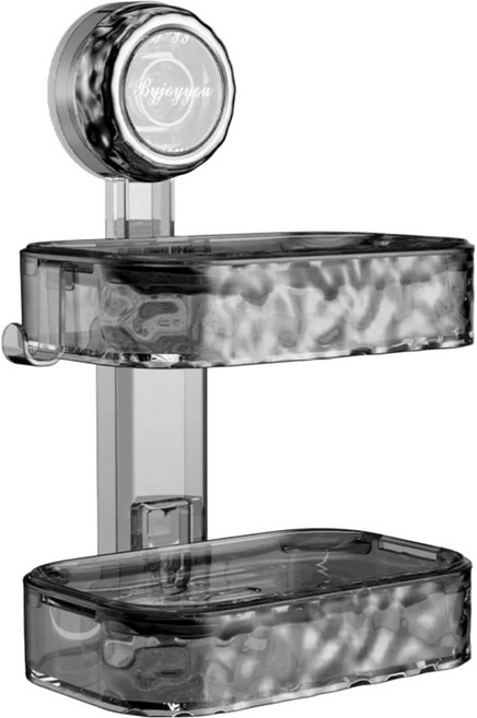 吸盤肥皂盒 雙層 136 x 96 x 238mm, 透灰色, 1個