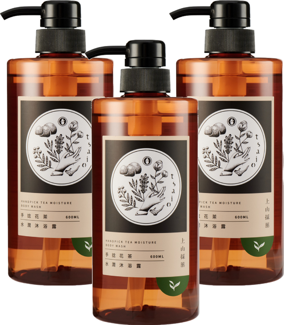 tsaio 上山採藥 水潤沐浴露 手捻花茶, 600ml, 3瓶