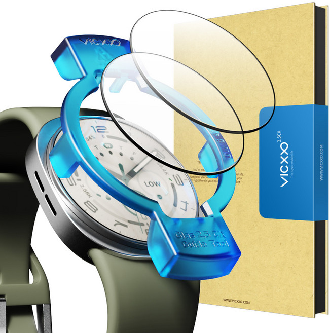 빅쏘 9H 고경도 부착가이드 갤럭시워치 풀커버 강화유리 액정보호필름 2매, 투명, 1세트