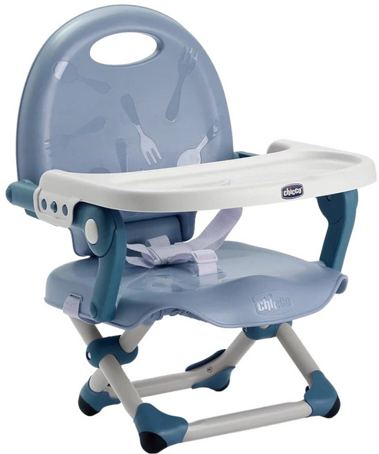Chicco Pocket snack 攜帶式輕巧餐椅座墊 3點式安全帶 三段式高度調整 可拆式餐盤 適用於6個月以上嬰兒, 空氣藍, 1個