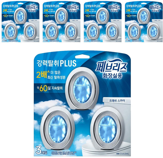 페브리즈 화장실용 강력 플러스 비치형 프레쉬 스카이향 탈취제 본품 3p, 18.9ml, 5개