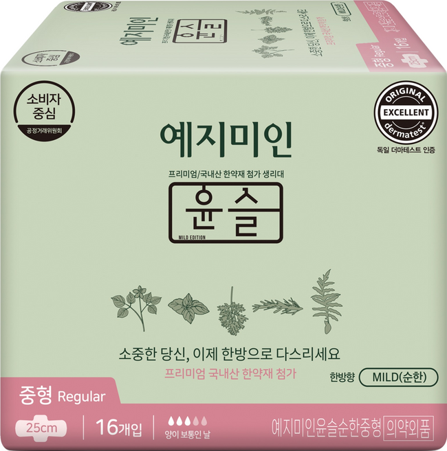 예지미인 윤슬 순한 생리대 날개형, 중형, 16개입, 1개