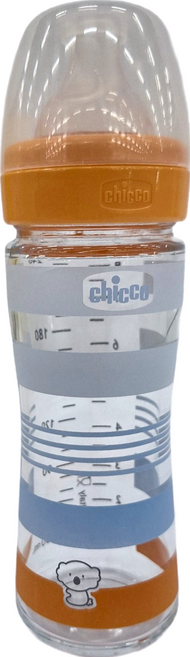 chicco 舒適哺乳 防脹氣玻璃奶瓶 小單孔, 活力男孩, 240ml, 1個