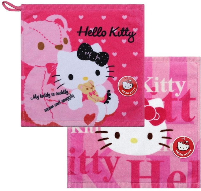 헬로키티 로고 이름자수 핸드타월 50g x 2종 세트, 분홍, 진분홍, 1세트