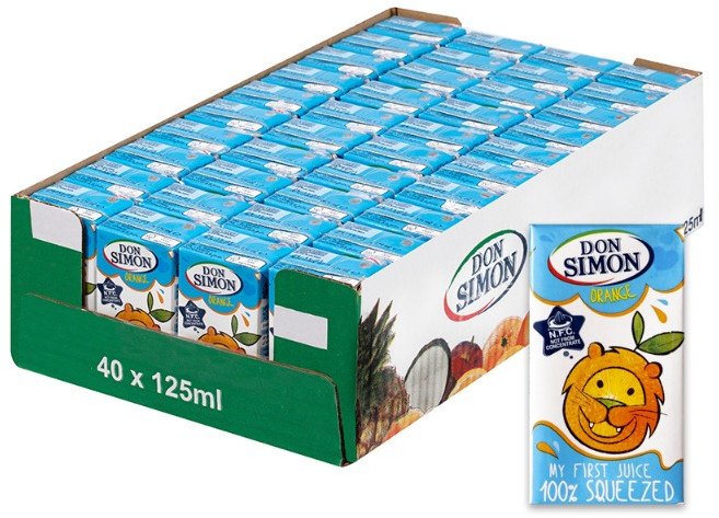 돈시몬 생과일 착즙 100% 오렌지주스, 125ml, 40개