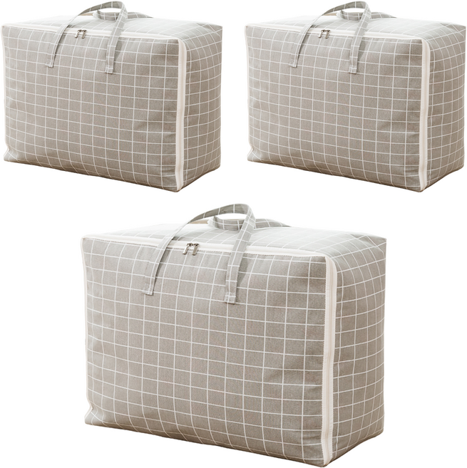 하늬통상 패브릭 이불정리함, 그레이체크, 3개