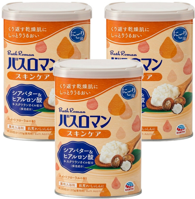 Bath Roman 護膚型 角鯊烷配方入浴劑 乳木果 + 玻尿酸, 600g, 3罐