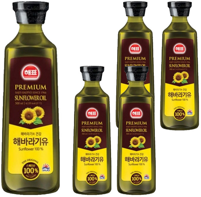 해표 해바라기유, 500ml, 5개