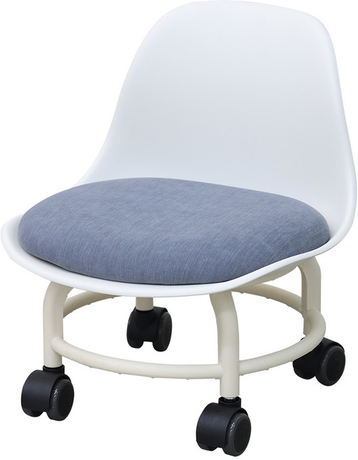 21세기트랜드 고급 바퀴달린 등받이 귀요미 튼튼 좌식의자, 화이트패브릭워싱블루, 1개