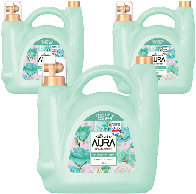 아우라 섬유유연제 스모키머스크 본품, 5.5L, 3개