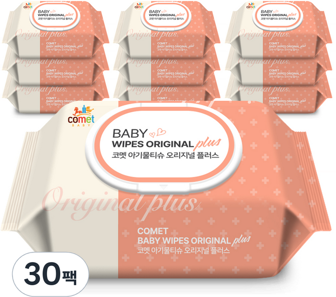 코멧 아기물티슈 오리지널 플러스 120 엠보싱 대용량 캡형, 50g, 120개입, 30개