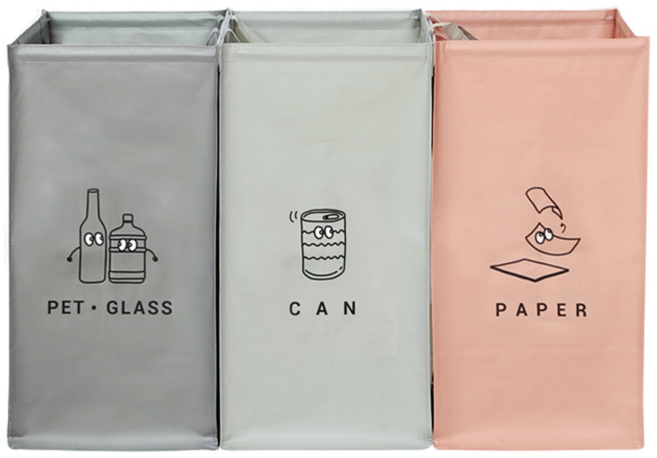 Nature Living 可摺疊式分類回收箱 3個 54L大容量 有長提把 魔鬼氈設計 方便收納, 粉色 + 墨綠色 + 灰色