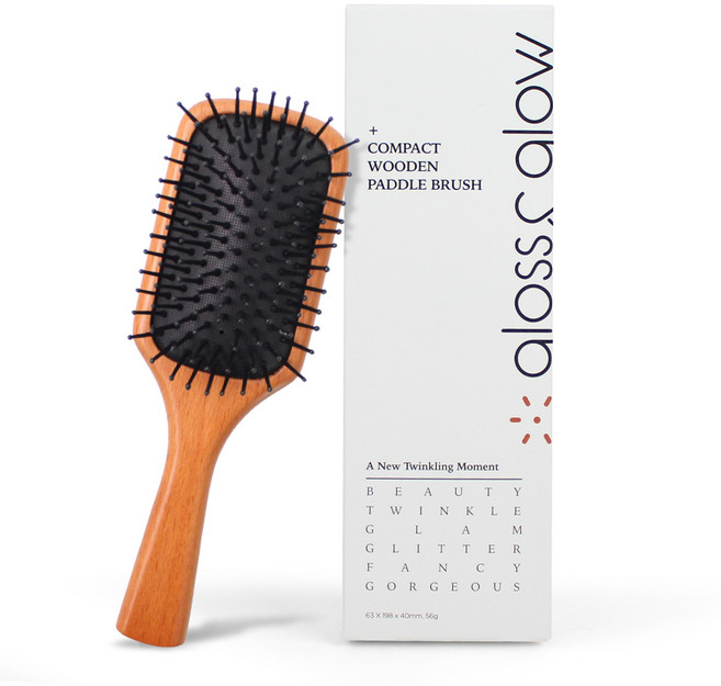 글로스앤글로우 컴팩트 우든 패들 브러쉬, 1개, 브라운