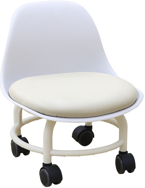 21C Trend 高級附輪靠背可愛堅固和室椅, 1個, 白色人造皮革 奶油色