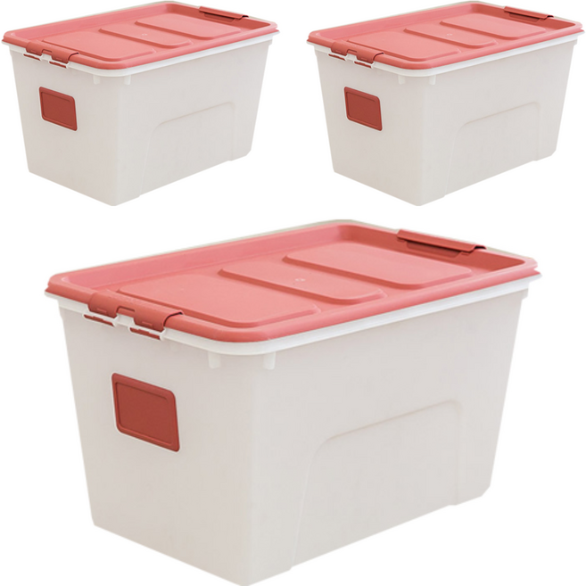 리빙숲 스퀘어 리빙박스, 레드, 72L, 3개