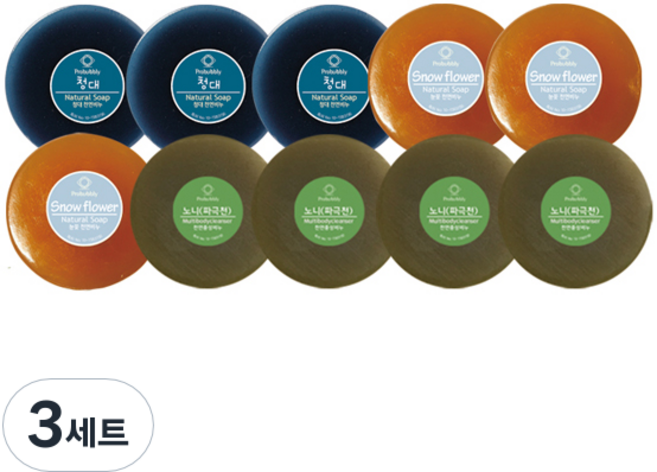 프로버블리 프리미엄 중성비누 10p 세트 1100g 노니 4p + 눈꽃 3p + 청대 3p, 3세트