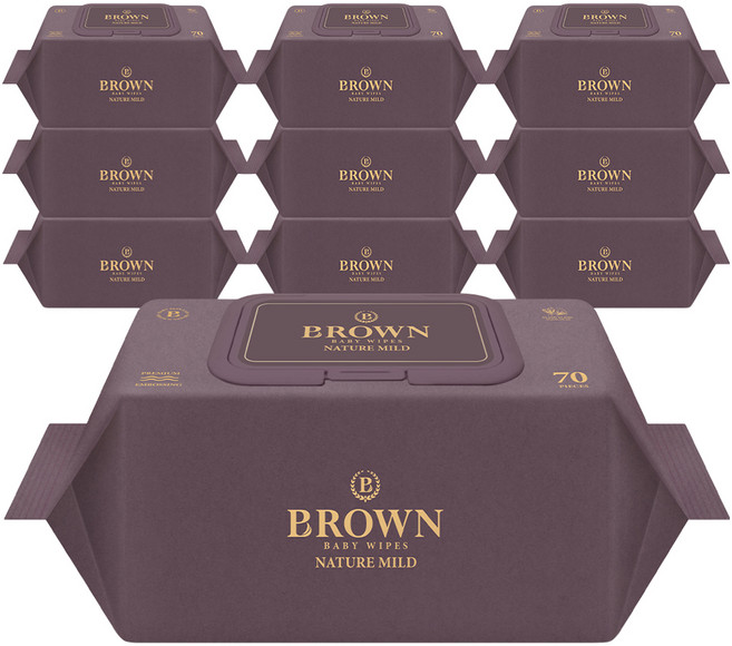 브라운 네이처 마일드 엠보싱 저자극 아기물티슈 캡형, 70g, 70매, 10개