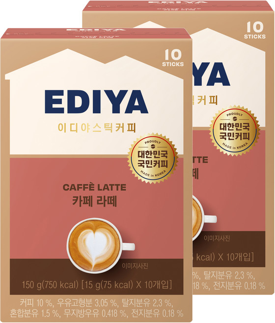 이디야 카페라떼 스틱커피, 15g, 10개입, 2개